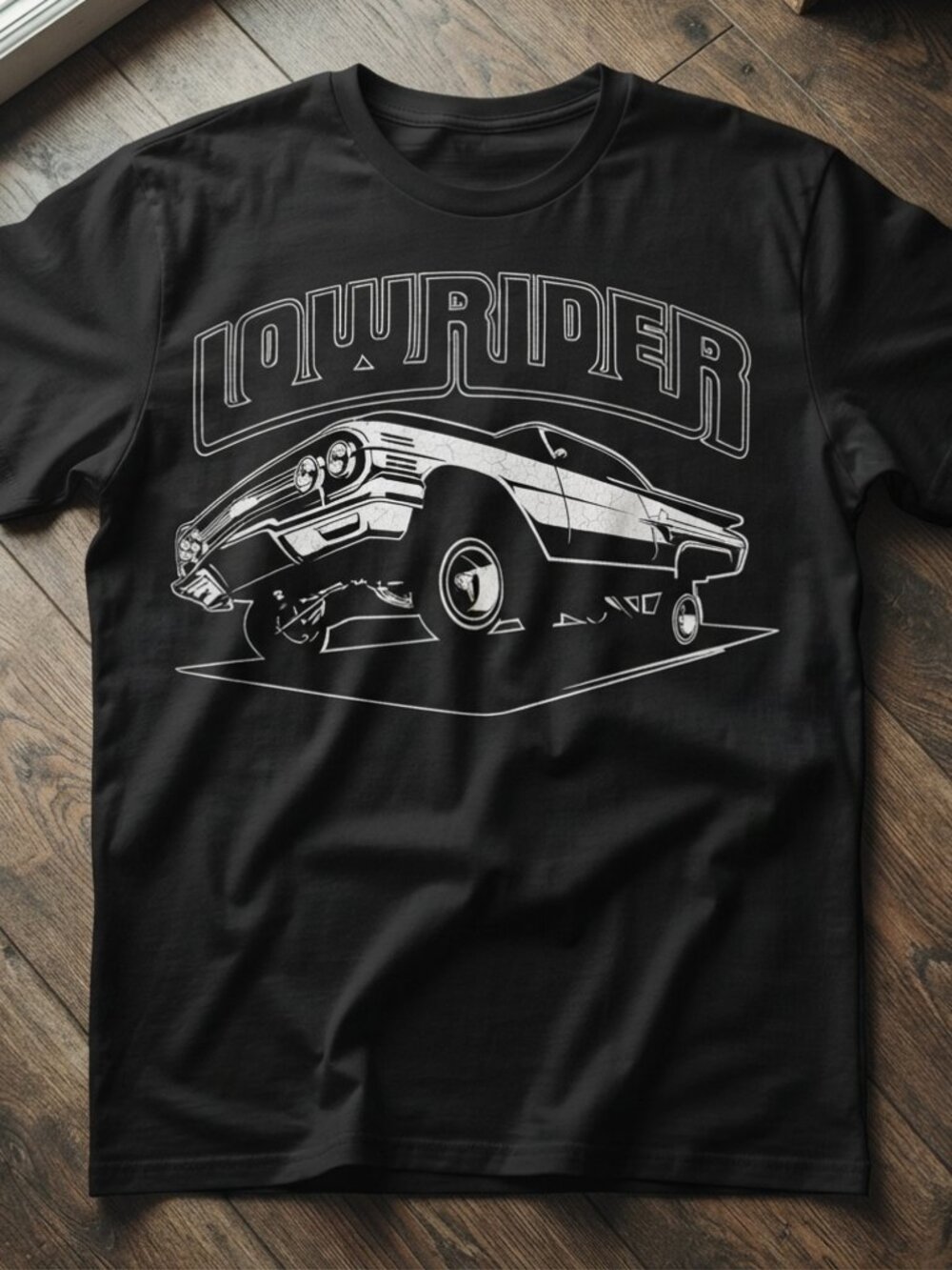 Lowrider Classic Car Graphic Black T-Shirt Retro Automotive Tee
